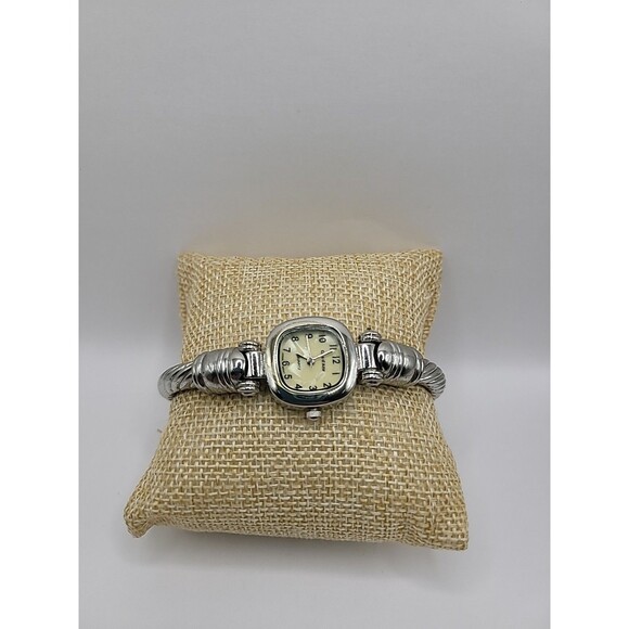 Vintage Cote d Azur Wristwatch Silver Tone Cuff Bracelet Cream Dial Square - Picture 7 of 12